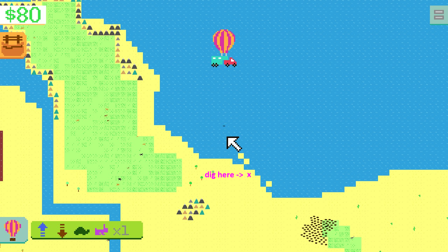 Horsey Game treasure map dig spot on the northeast mainland coastline